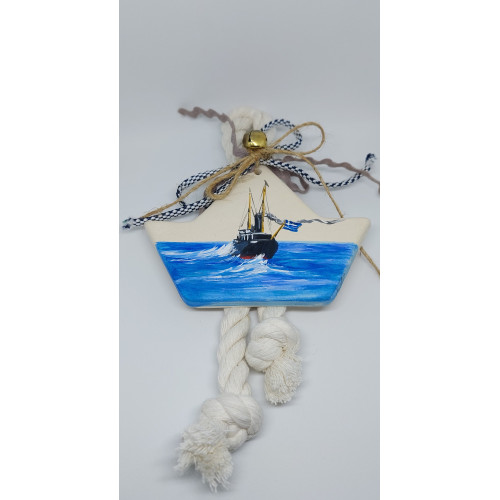 HAND PAINTED CERAMIC BOAT CHARM